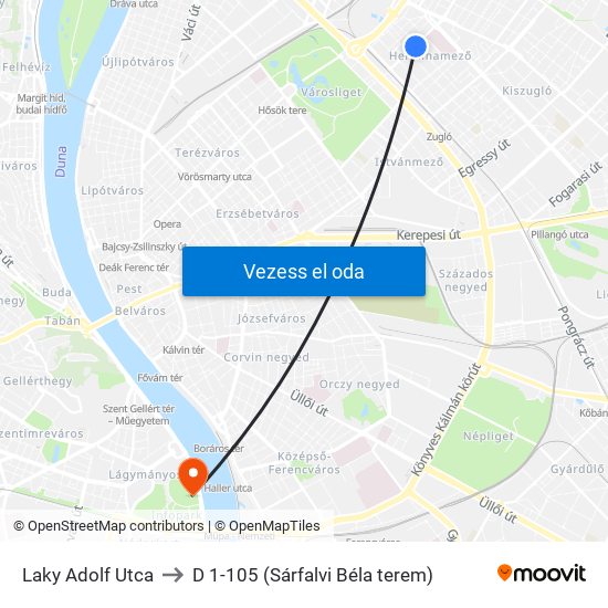Laky Adolf Utca to D 1-105 (Sárfalvi Béla terem) map