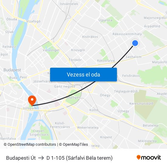 Budapesti Út to D 1-105 (Sárfalvi Béla terem) map