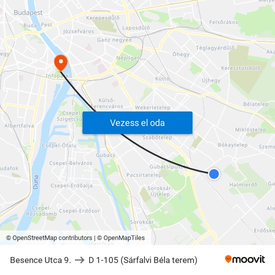 Besence Utca 9. to D 1-105 (Sárfalvi Béla terem) map