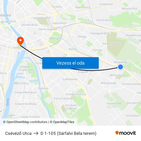 Csévéző Utca to D 1-105 (Sárfalvi Béla terem) map