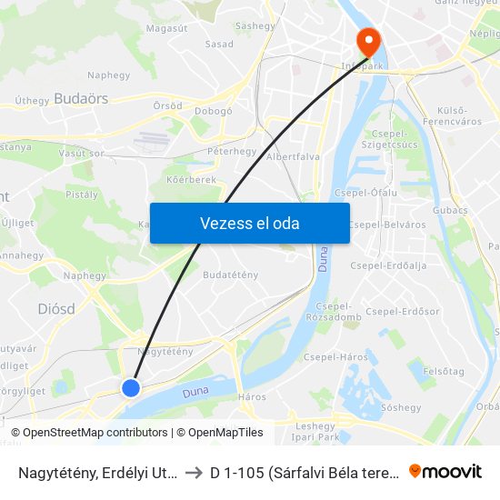 Nagytétény, Erdélyi Utca to D 1-105 (Sárfalvi Béla terem) map