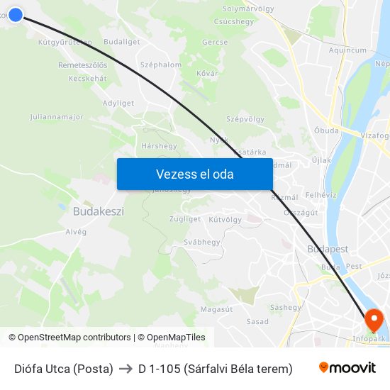 Diófa Utca (Posta) to D 1-105 (Sárfalvi Béla terem) map