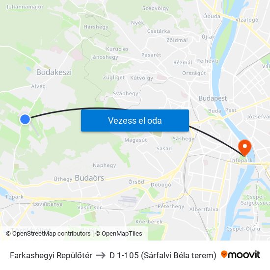 Farkashegyi Repülőtér to D 1-105 (Sárfalvi Béla terem) map