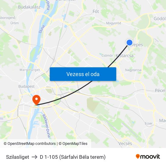 Szilasliget to D 1-105 (Sárfalvi Béla terem) map