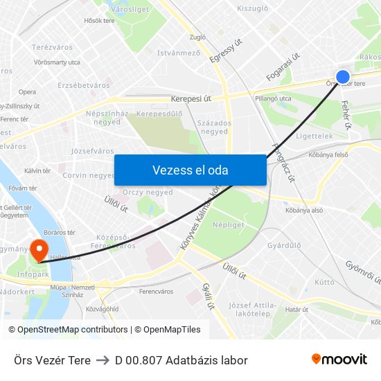 Örs Vezér Tere to D 00.807 Adatbázis labor map