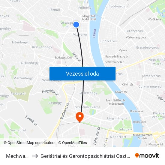 Mechwart Liget to Geriátriai és Gerontopszichiátriai Osztály Szent Imre Kórház map