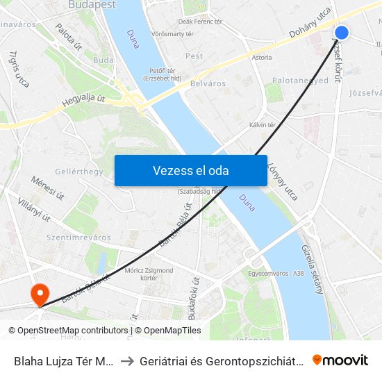 Blaha Lujza Tér M (Népszínház Utca) to Geriátriai és Gerontopszichiátriai Osztály Szent Imre Kórház map