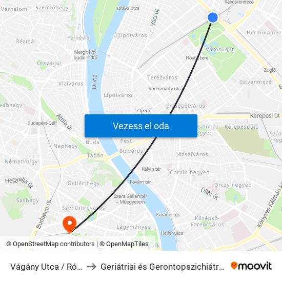 Vágány Utca / Róbert Károly Körút to Geriátriai és Gerontopszichiátriai Osztály Szent Imre Kórház map