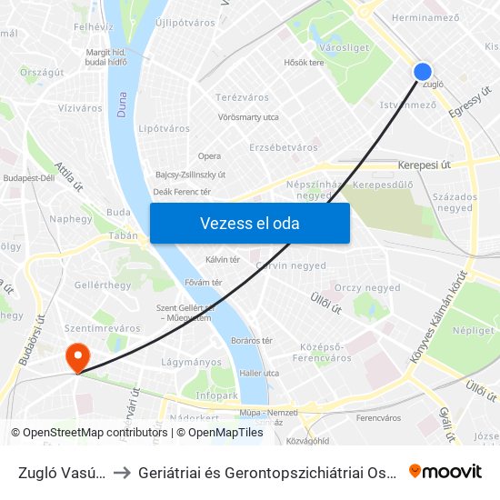 Zugló Vasútállomás to Geriátriai és Gerontopszichiátriai Osztály Szent Imre Kórház map