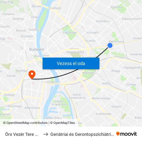 Örs Vezér Tere M+H (Kerepesi Út) to Geriátriai és Gerontopszichiátriai Osztály Szent Imre Kórház map