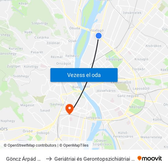 Göncz Árpád Városközpont to Geriátriai és Gerontopszichiátriai Osztály Szent Imre Kórház map