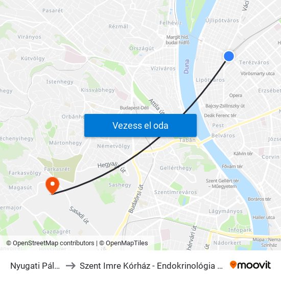 Nyugati Pályaudvar M to Szent Imre Kórház - Endokrinológia (Pajzsmirigy Ambulancia) map