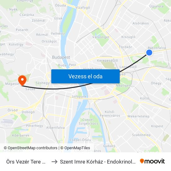 Örs Vezér Tere M+H (Kerepesi Út) to Szent Imre Kórház - Endokrinológia (Pajzsmirigy Ambulancia) map