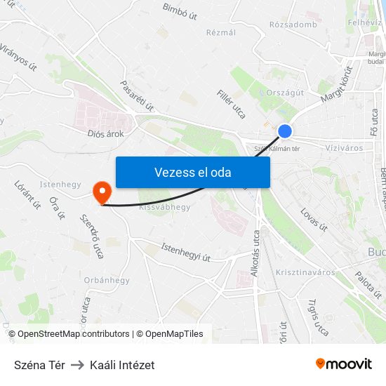 Széna Tér to Kaáli Intézet map
