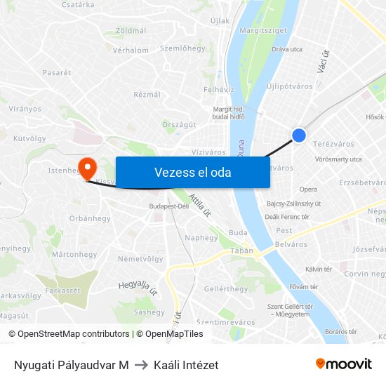 Nyugati Pályaudvar M to Kaáli Intézet map