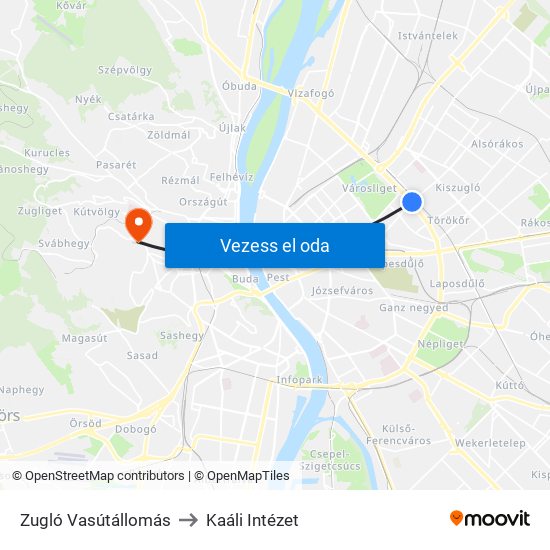 Zugló Vasútállomás to Kaáli Intézet map