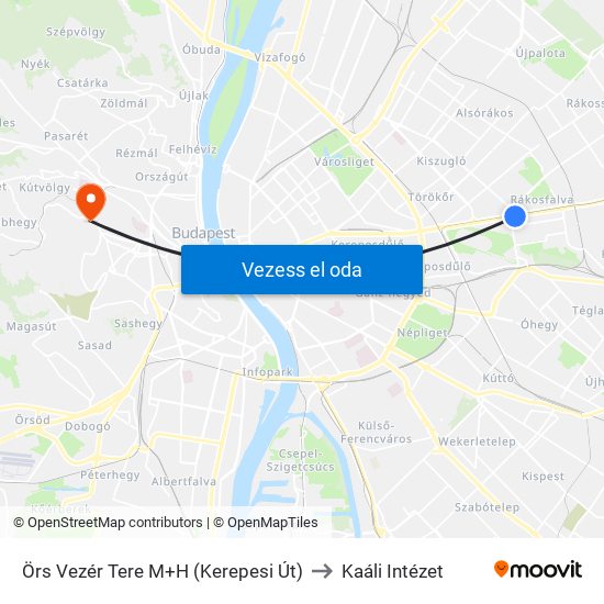 Örs Vezér Tere M+H (Kerepesi Út) to Kaáli Intézet map