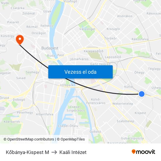 Kőbánya-Kispest M to Kaáli Intézet map