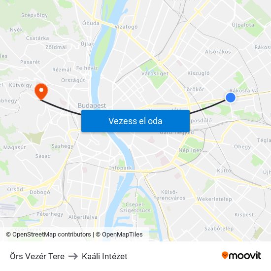 Örs Vezér Tere to Kaáli Intézet map