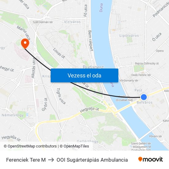 Ferenciek Tere M to OOI Sugárterápiás Ambulancia map