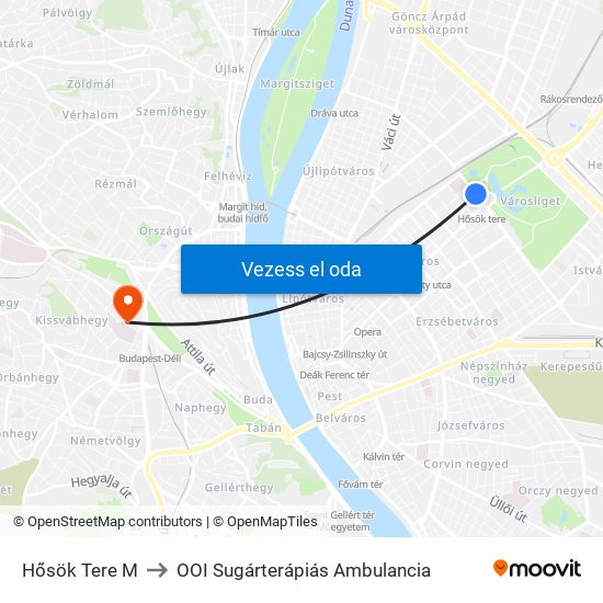 Hősök Tere M to OOI Sugárterápiás Ambulancia map