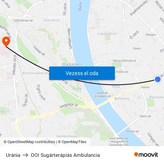 Uránia to OOI Sugárterápiás Ambulancia map