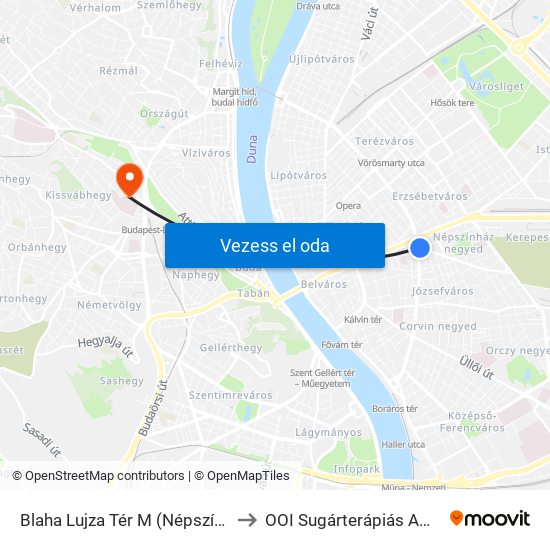 Blaha Lujza Tér M (Népszínház Utca) to OOI Sugárterápiás Ambulancia map