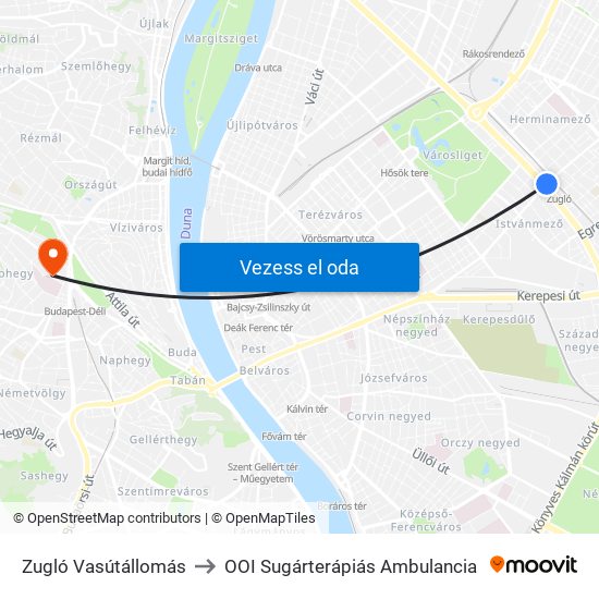 Zugló Vasútállomás to OOI Sugárterápiás Ambulancia map