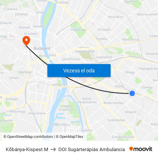 Kőbánya-Kispest M to OOI Sugárterápiás Ambulancia map