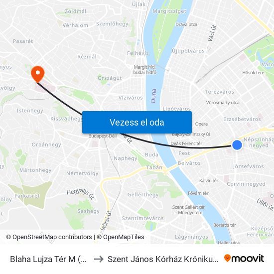 Blaha Lujza Tér M (Népszínház Utca) to Szent János Kórház Krónikus  Belgyógyászat 25 Ép map