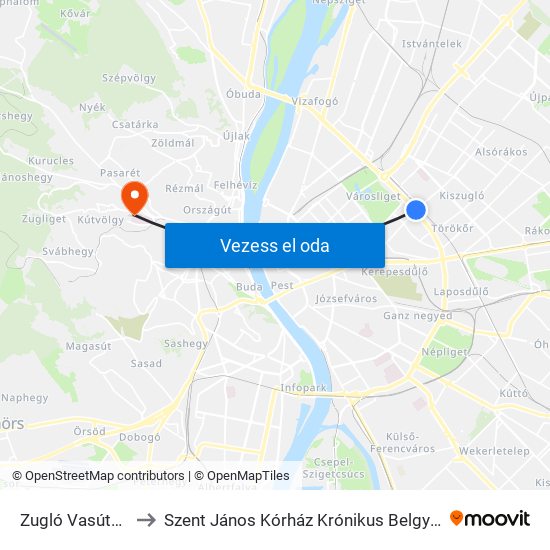 Zugló Vasútállomás to Szent János Kórház Krónikus  Belgyógyászat 25 Ép map