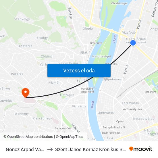 Göncz Árpád Városközpont to Szent János Kórház Krónikus  Belgyógyászat 25 Ép map