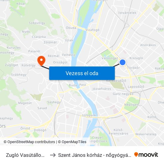 Zugló Vasútállomás to Szent János kórház - nőgyógyászat map