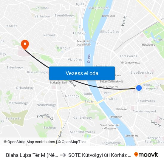 Blaha Lujza Tér M (Népszínház Utca) to SOTE Kútvölgyi úti Kórház és Rendelőintézet map