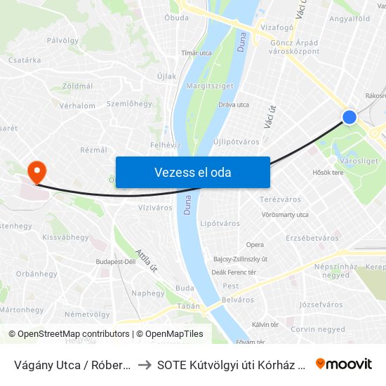 Vágány Utca / Róbert Károly Körút to SOTE Kútvölgyi úti Kórház és Rendelőintézet map