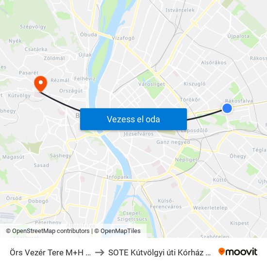 Örs Vezér Tere M+H (Kerepesi Út) to SOTE Kútvölgyi úti Kórház és Rendelőintézet map