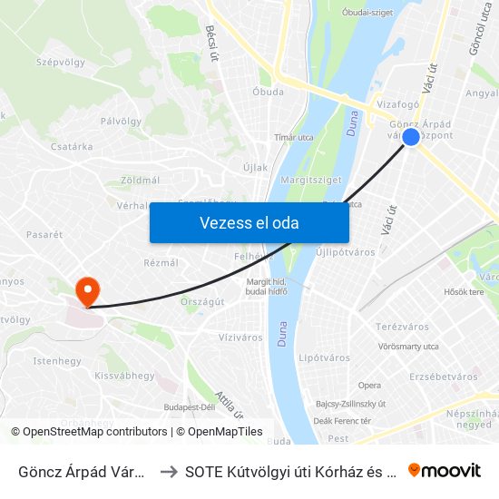 Göncz Árpád Városközpont to SOTE Kútvölgyi úti Kórház és Rendelőintézet map