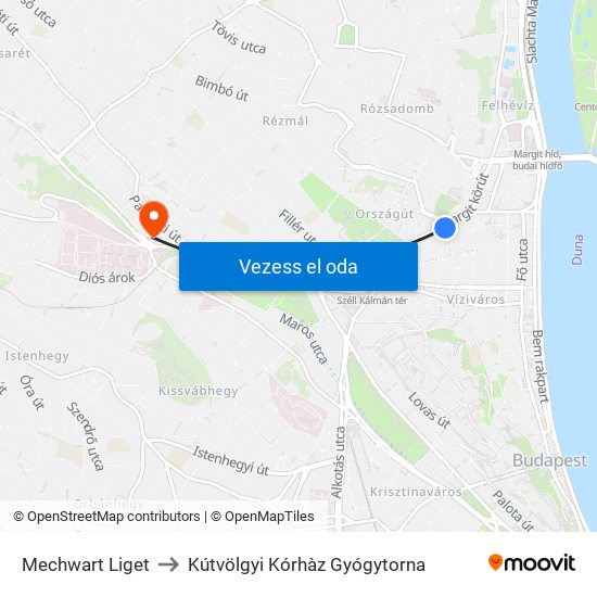 Mechwart Liget to Kútvölgyi Kórhàz Gyógytorna map