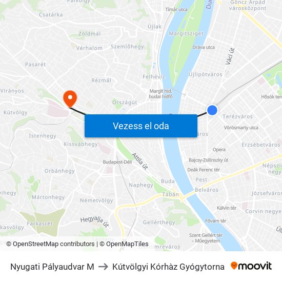 Nyugati Pályaudvar M to Kútvölgyi Kórhàz Gyógytorna map