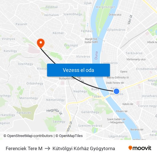 Ferenciek Tere M to Kútvölgyi Kórhàz Gyógytorna map