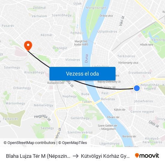 Blaha Lujza Tér M (Népszínház Utca) to Kútvölgyi Kórhàz Gyógytorna map