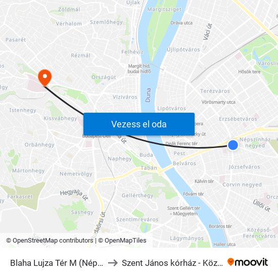 Blaha Lujza Tér M (Népszínház Utca) to Szent János kórház - Központi Röntgen map