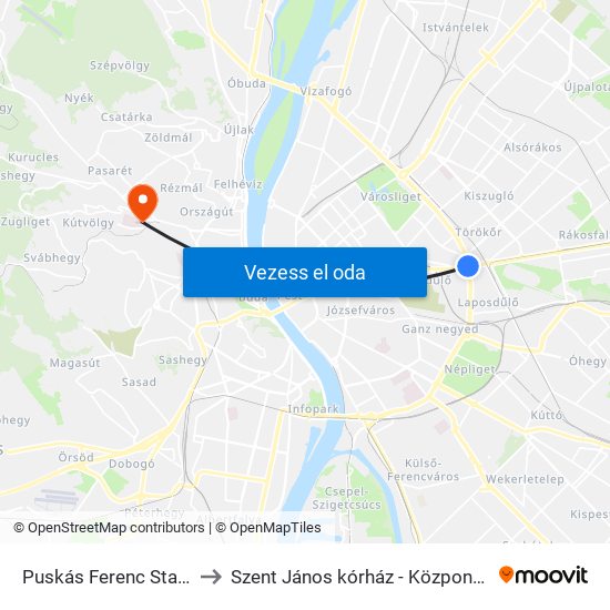 Puskás Ferenc Stadion M to Szent János kórház - Központi Röntgen map