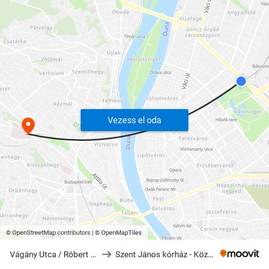 Vágány Utca / Róbert Károly Körút to Szent János kórház - Központi Röntgen map