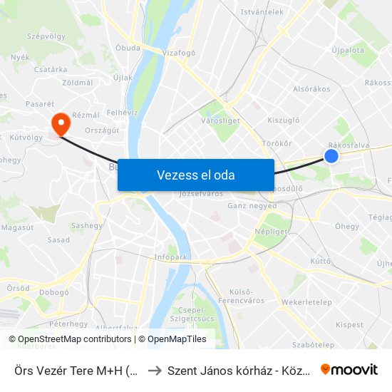 Örs Vezér Tere M+H (Kerepesi Út) to Szent János kórház - Központi Röntgen map