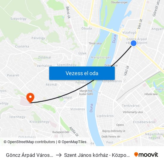 Göncz Árpád Városközpont to Szent János kórház - Központi Röntgen map