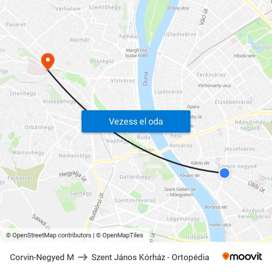 Corvin-Negyed M to Szent János Kórház - Ortopédia map