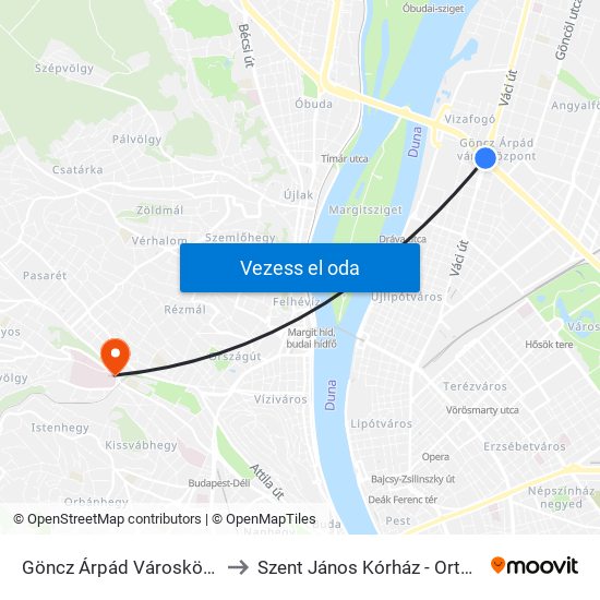 Göncz Árpád Városközpont to Szent János Kórház - Ortopédia map