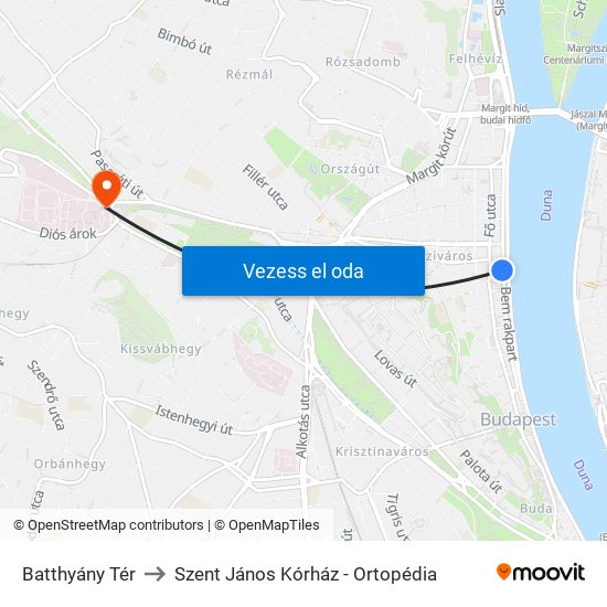 Batthyány Tér to Szent János Kórház - Ortopédia map