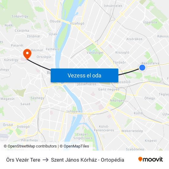 Örs Vezér Tere to Szent János Kórház - Ortopédia map